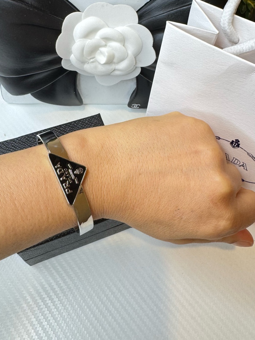 Prada Silver Triangle Logo Bangle Watch Bracelet